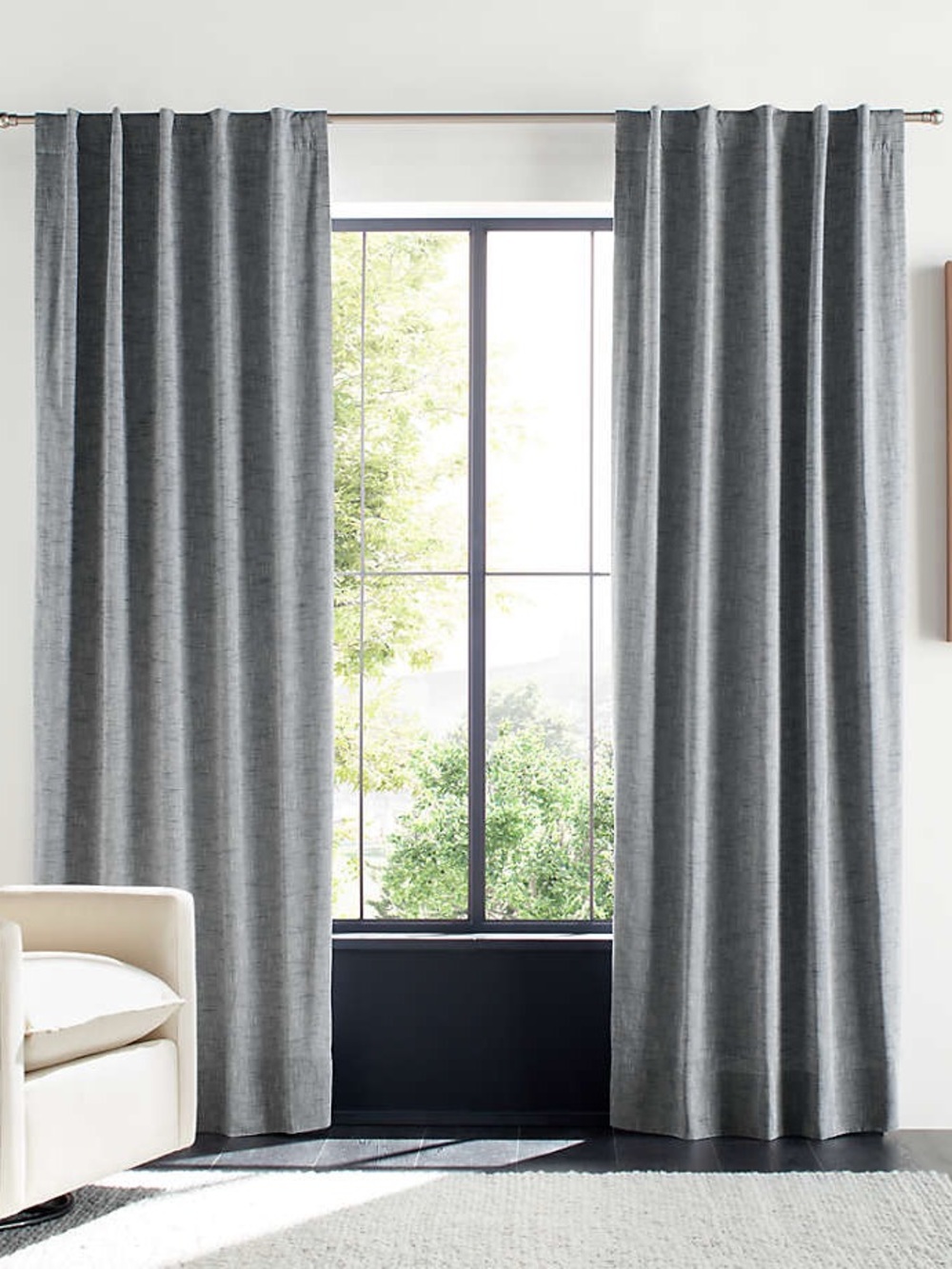 Crate & Barrel Blue Mist textural chambray blackout curtains